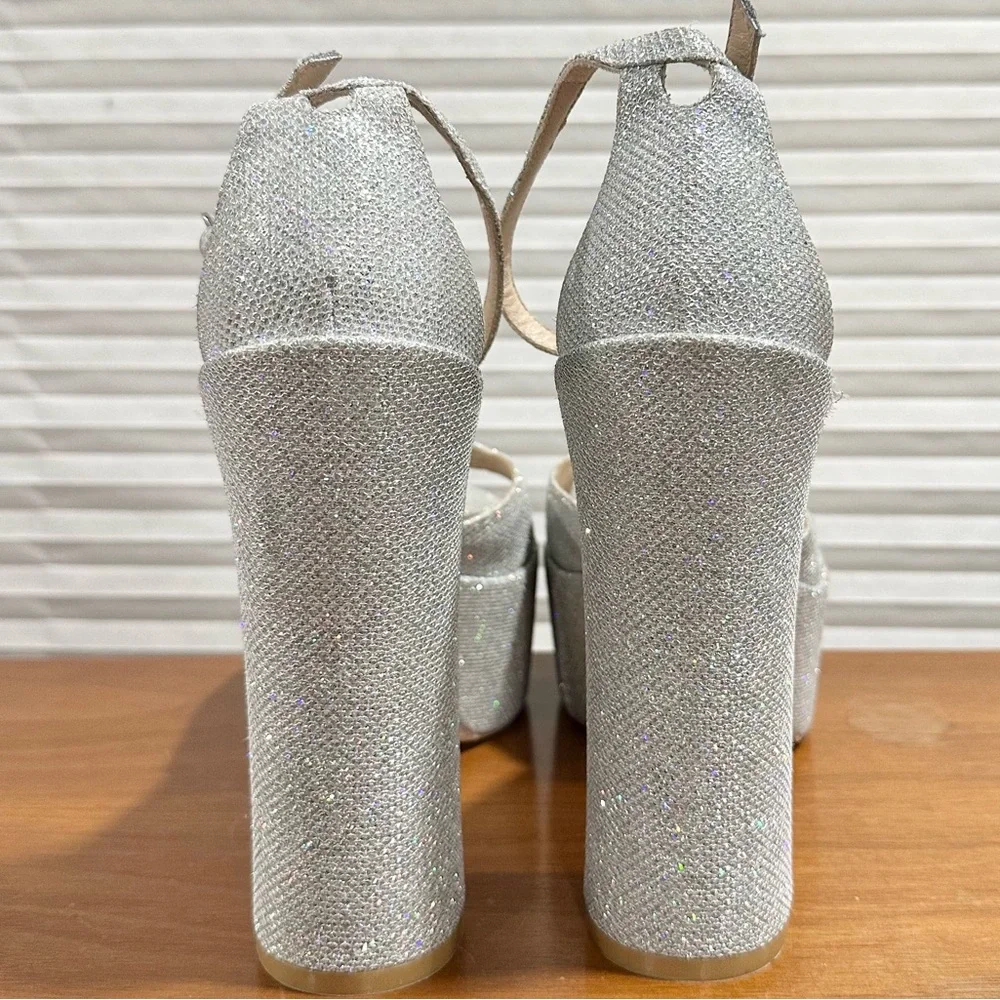 🌹STUART WEITZMAN🌹 Skyhigh 145 Silver Platform Sandal Heel Size: 10